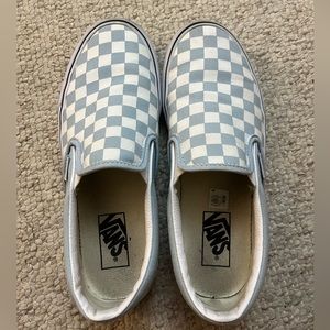 Size 8.5 checkered off white and baby blue Vans
